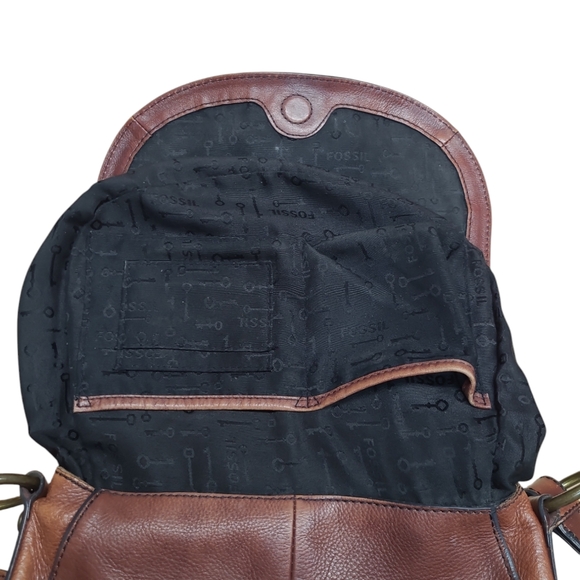 VINTAGE FOSSIL CROSSBODY PURSE TWO TONE COW HIDE LEATHER ADJUSTABLE MAGNETIC - Picture 7 of 17